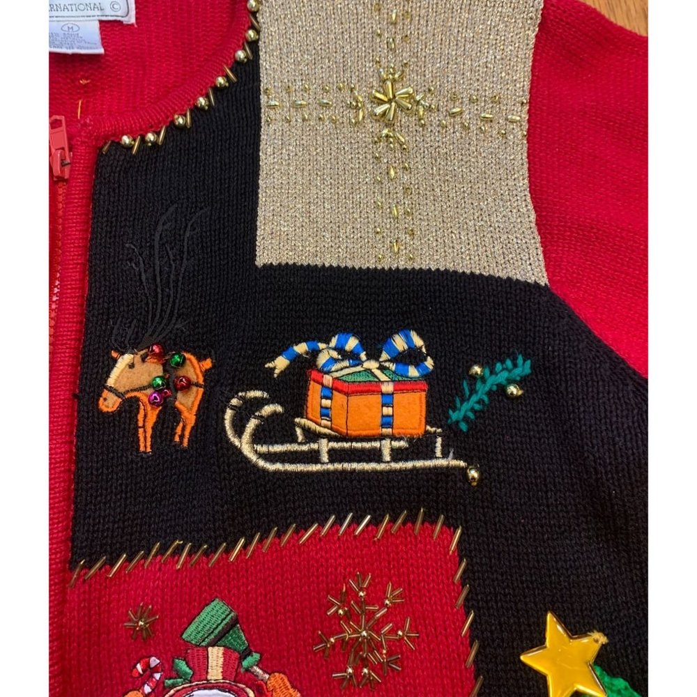 Ugly Christmas Holiday Party Sweater Color Block Snowman Trees Jingles Sz Medium - Picture 4 of 11